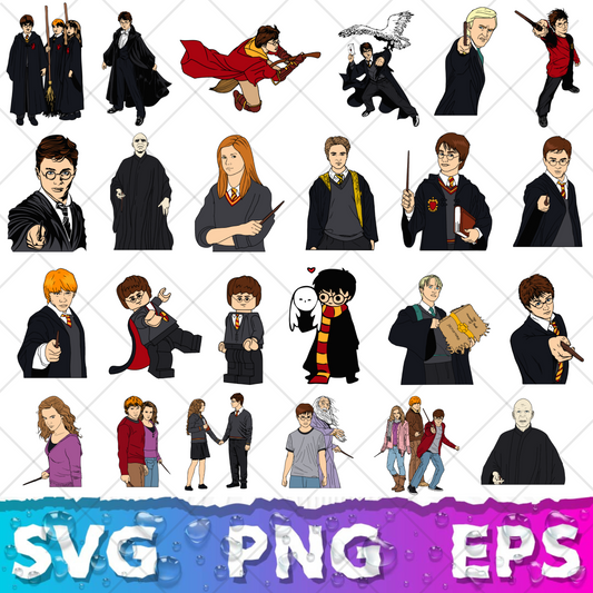 Harry Potter Clipart Bundle, Harry Potter SVG Cut Files for Cricut / Silhouette, Harry Potter Alphabet PNG Vector Files