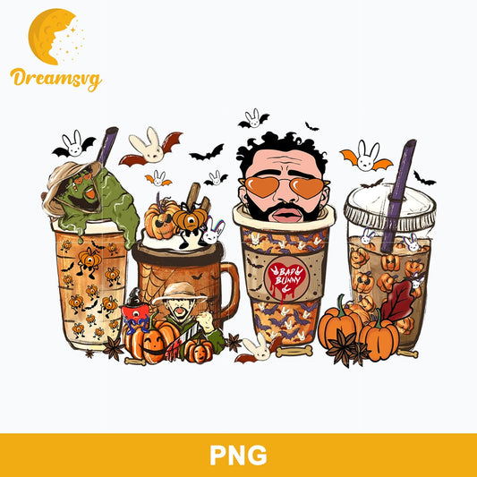 Bad Bunny Latte Coffee Cups Halloween Png, Bad Bunny Halloween Png, Un Verano sin Ti Halloween Coffee Png Digital Download