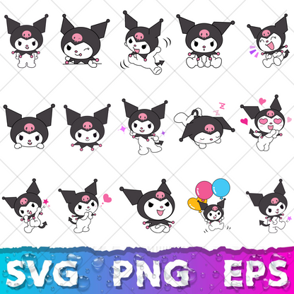 Kuromi SVG PNG Bundle - Kuromi Clipart for Cricut & Silhouette, Sublimation, Instant Download