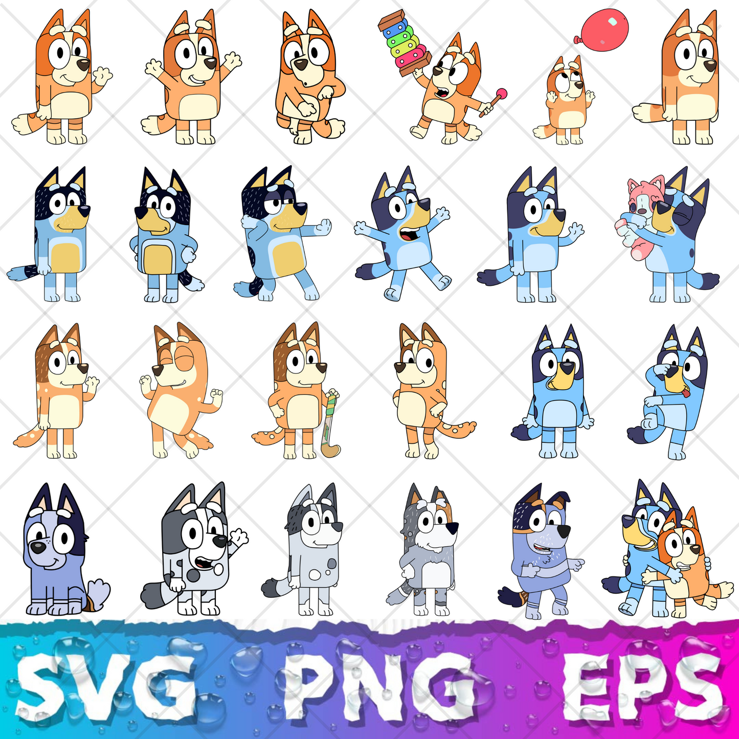Bluey SVG & PNG Bundle - 850+ Bluey Family Clipart for Cricut & Silhouette, Sublimation, Stickers, Instant Download, Tshirt | Mug, Decals