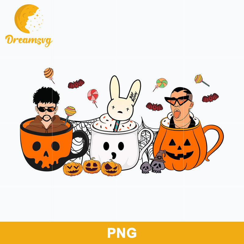 Bad Bunny Latte Coffee Cups Halloween Png, Bad Bunny Halloween Png, Halloween Coffee Png