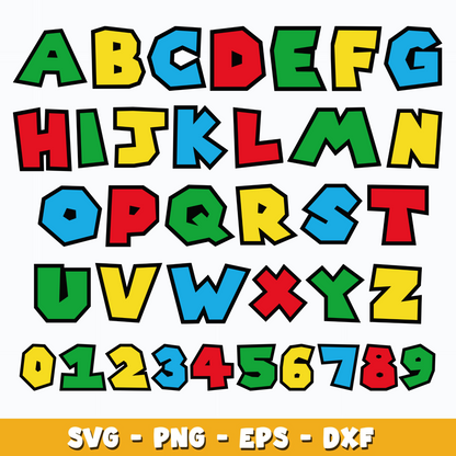 Super Mario SVG Bundle, Mario Birthday SVG, Super Mario Alphabet SVG, Mario Bros Clipart PNG Vector Files
