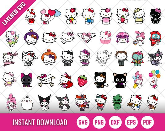 Hello Kitty Clipart Bundle, Hello Kitty SVG Cut Files For Cricut / Silhouette, Hello Kitty PNG