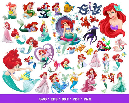 Ariel Little Mermaid Clipart Bundle - Mermaid Svg Cut Files