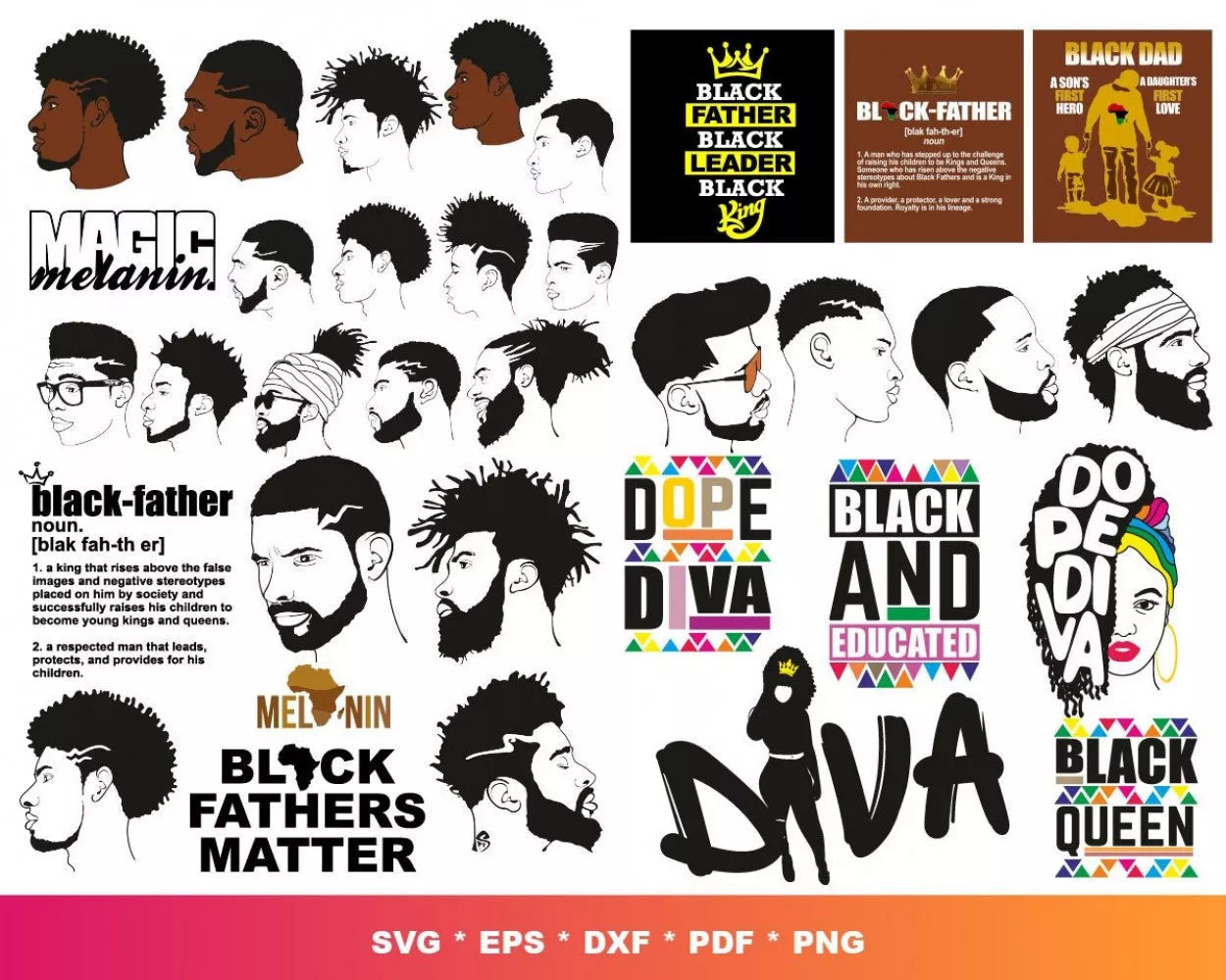 Afro Clipart Bundle, Afro Women Svg, Afro Man Svg, Afro Boy Svg, Afro Girl Svg, Silhouette Vector Cut Files