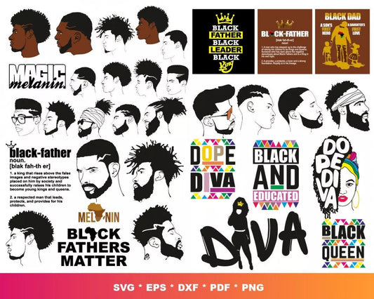 Afro Clipart Bundle, Afro Women Svg, Afro Man Svg, Afro Boy Svg, Afro Girl Svg, Silhouette Vector Cut Files