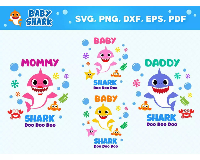 Baby Shark Daddy Svg, Baby Shark Mommy Svg, Baby Shark Family Svg Cut Files, Baby Shark Clipart