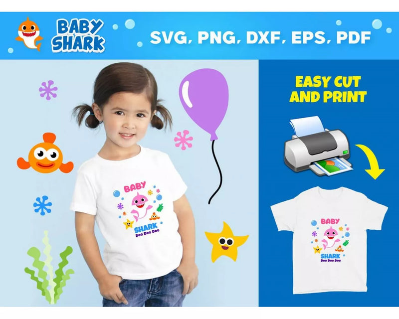 Baby Shark Family Clipart Bundle, PNG & SVG Cut Files for Cricut & Silhouette