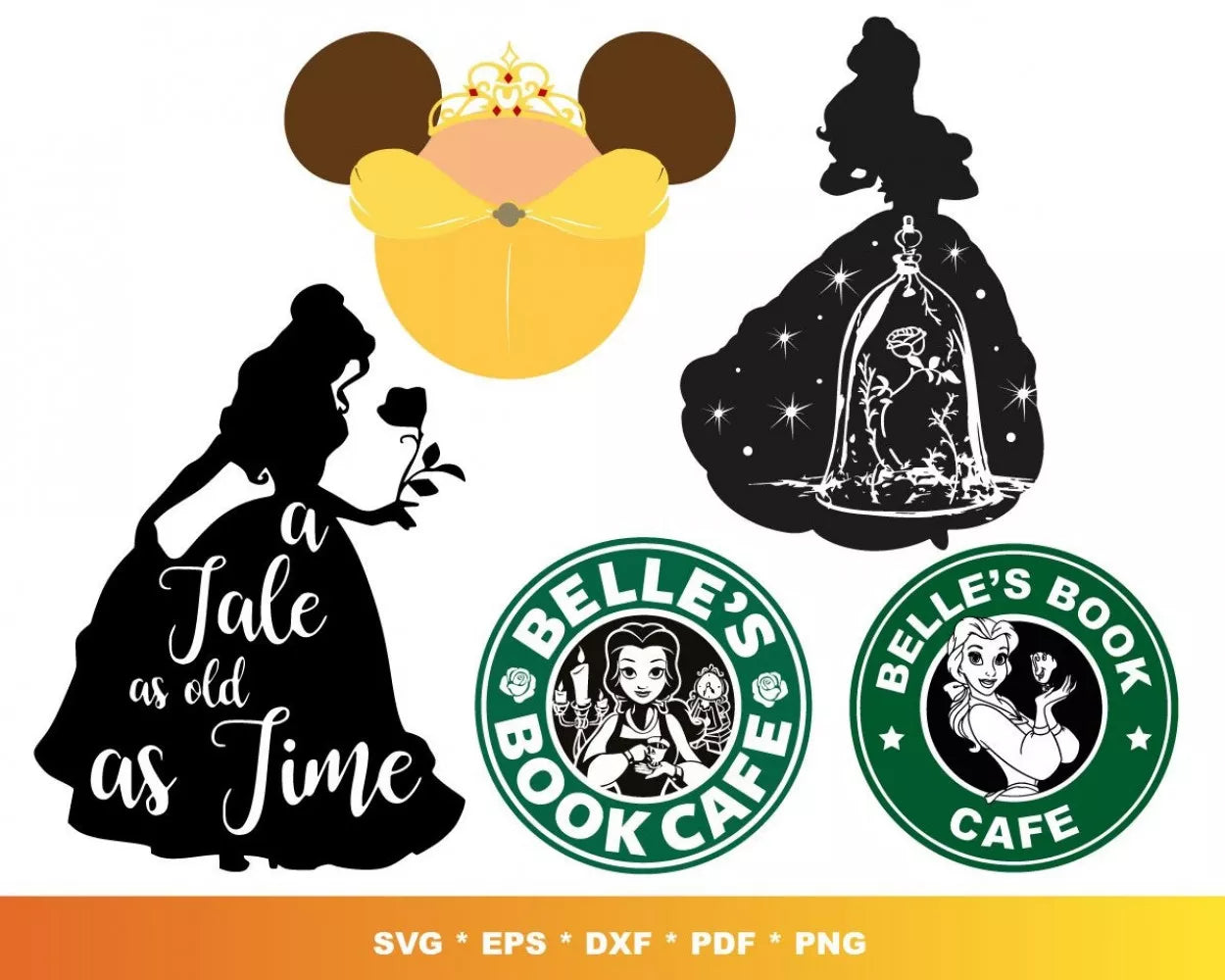 Princess Belle Svg, Princess Belle Silhouette Svg, Princess Belle Clipart Bundle