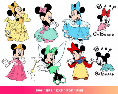 Princess Minnie Mouse SVG, Minnie Princess SVG, Minnie Clipart Set, Minnie Mouse Birthday Silhouette Vector Cut Files