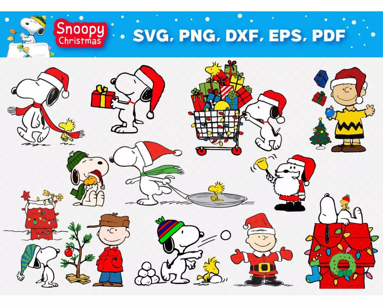 Snoopy Christmas Clipart Bundle, PNG & SVG Cut Files for Cricut & Silhouette