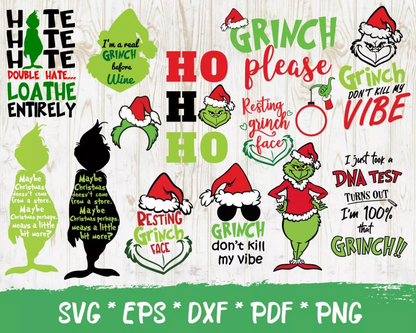 Grinch Christmas Svg, The Grinch Face Svg, Grinch Christmas Png, Merry Grinchmas SVG Cricut, Silhouette Vector Cut Files