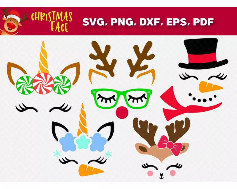 Reindeer Face Svg, Reindeer Face Svg For Cricut, Reindeer Face Png, Christmas Face Clipart