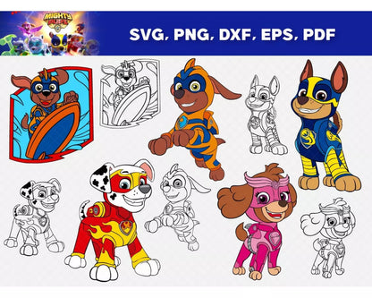 Mighty Pups Clipart Bundle, Mighty Pups SVG, Paw Patrol Pups Svg for Cricut, Silhouette Vector Cut Files