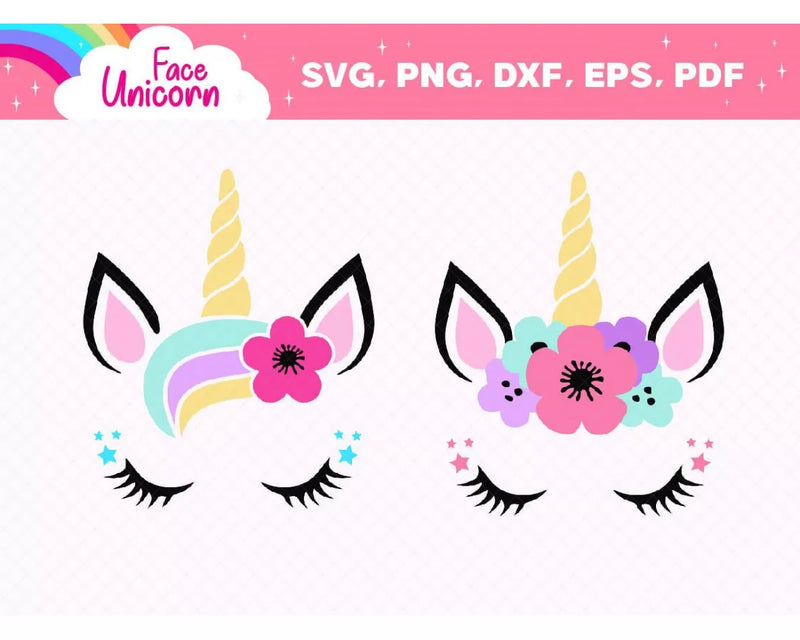 Unicorn Face Clipart Bundle, PNG & SVG Cut Files for Cricut & Silhouette