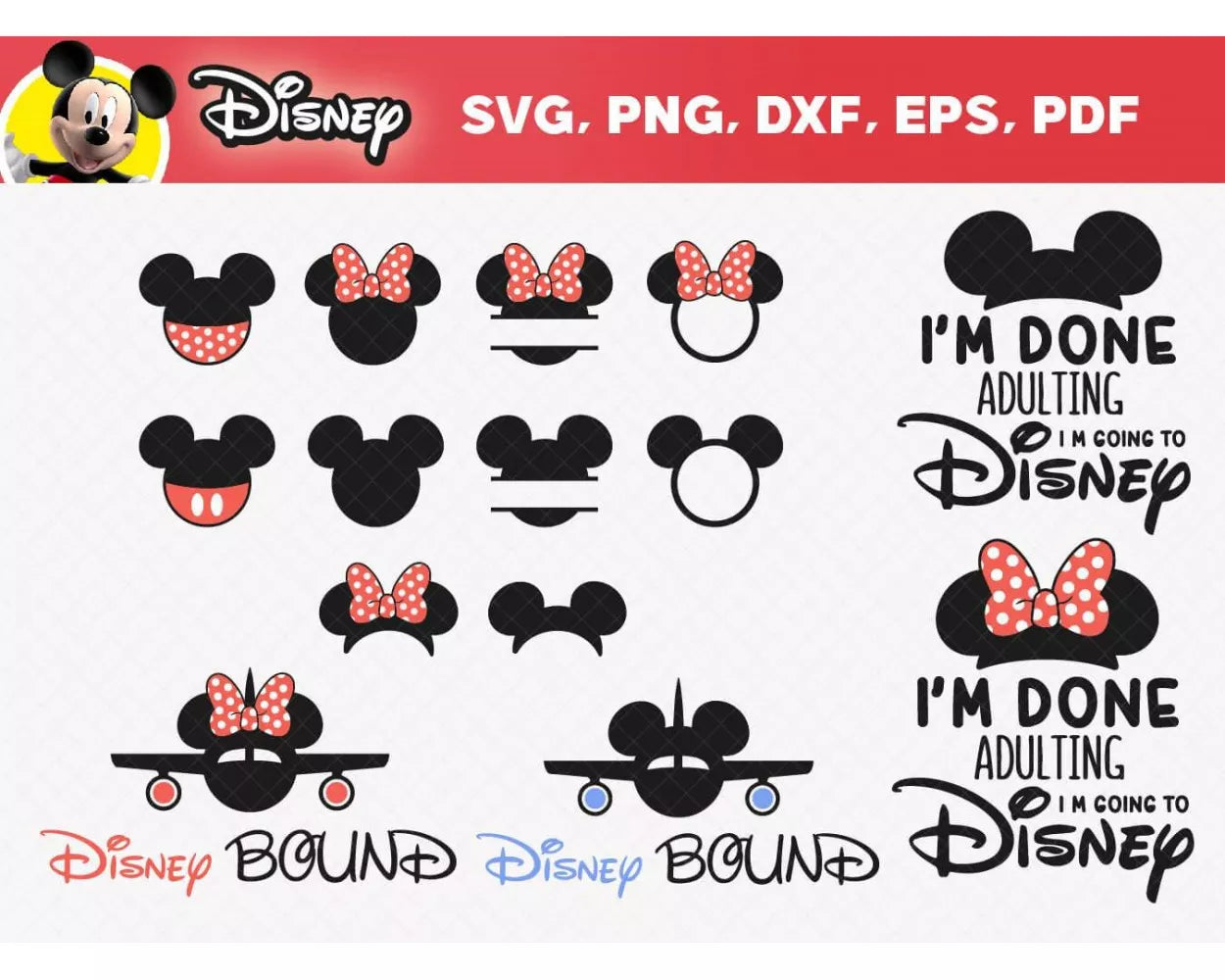 Minnie SVG, Mickey Head SVG, Mickey Face SVG, Mickey Mouse Cricut SVG, Minnie Silhouette SVG