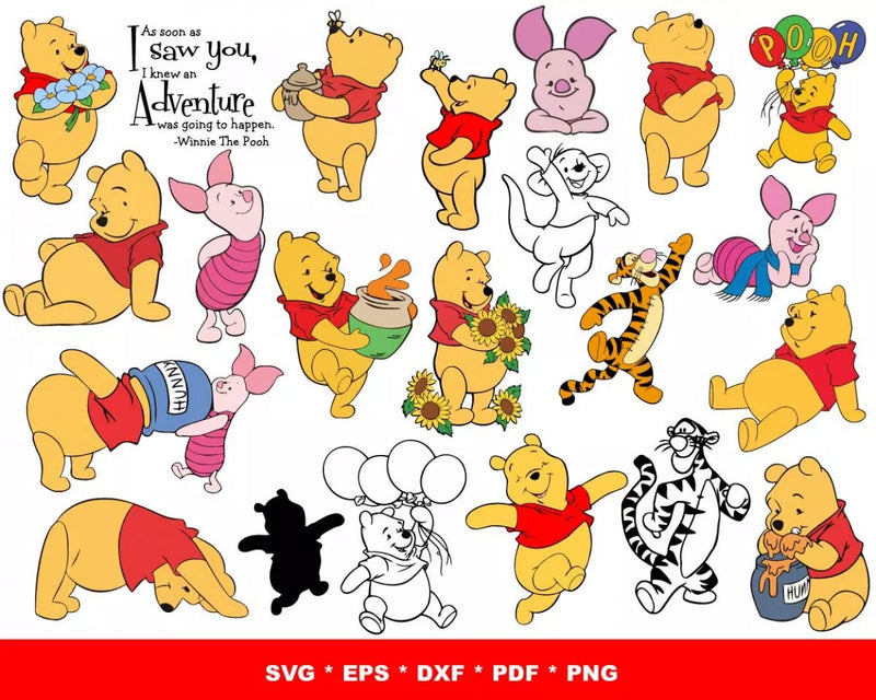 Winnie the Pooh Clipart Bundle, Pooh SVG Cut Files For Cricut, Winnie the Pooh Silhouette Vector Cut Files