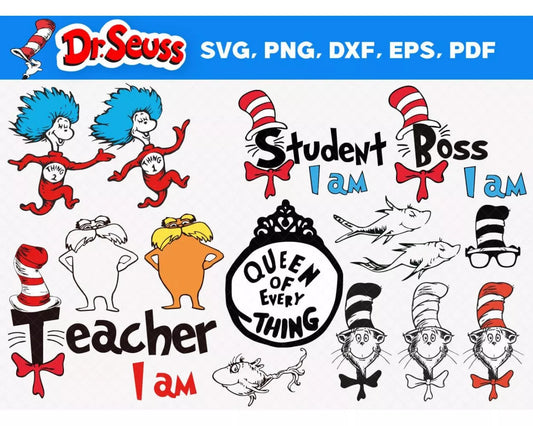 Dr Seuss SVG, Dr Seuss SVG Cricut, Dr Seuss Hat PNG, Dr Seuss SVG Cut Files, Dr Seuss Clipart Bundle