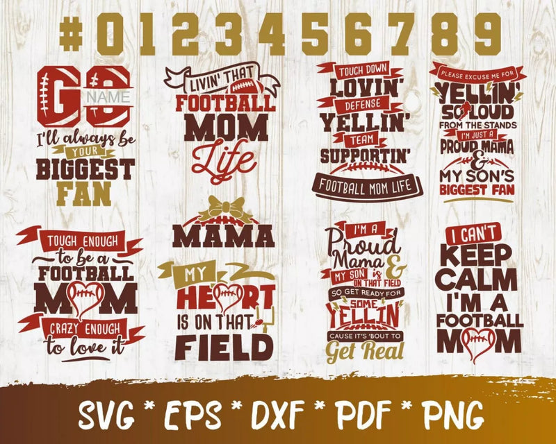 Football Mom SVG Bundle, Football Mom PNG, Football Mom Cliparts, SVG Cricut, Silhouette Vector Cut Files