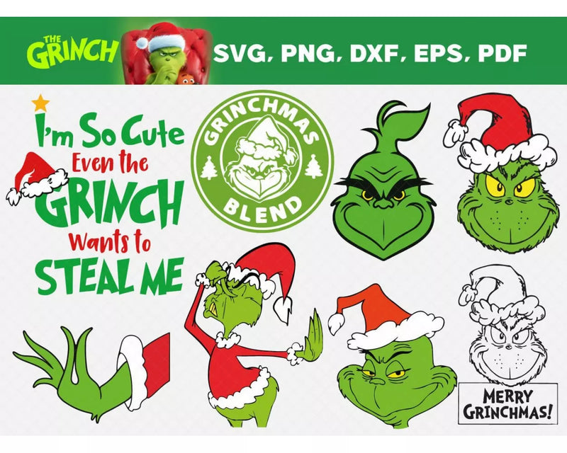 Grinch Head SVG, Grinch Merry Christmas SVG Cricut Files, Grinch Face Clipart, Cricut & Silhouette Vector Cut Files