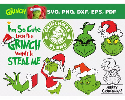 The Grinch 100+ Cliparts Bundle, Merry Grinchmas SVG Cut Files For Cricut / Silhouette, Grinch Christmas PNG