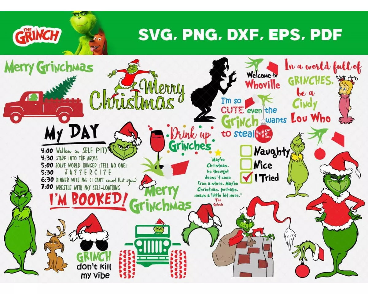 The Grinch 100+ Cliparts Bundle, Merry Grinchmas SVG Cut Files For Cricut / Silhouette, Grinch Christmas PNG