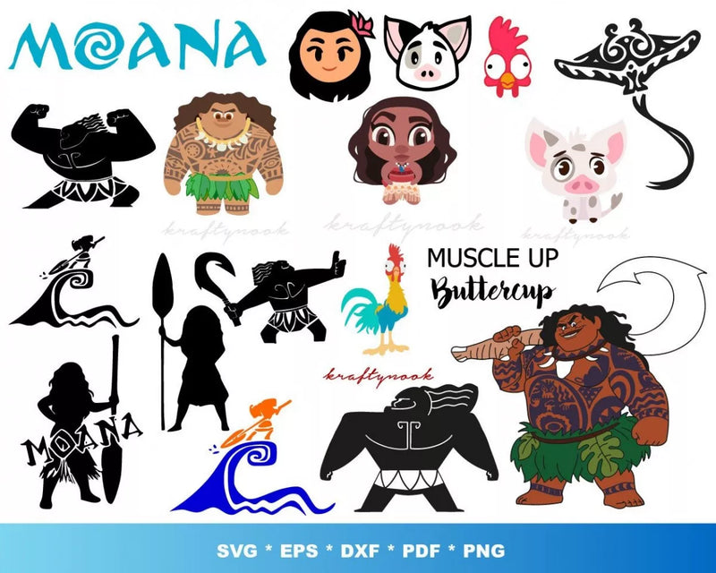 Moana Clipart Bundle, PNG & SVG Files for Cricut / Silhouette