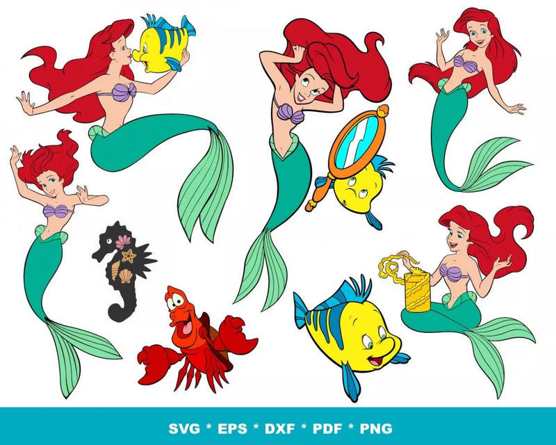 Little Mermaid SVG Bundle, Princess Ariel SVG, Ariel SVG Files For Cricut, Princess Ariel PNG Transparent