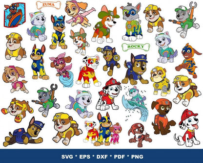 Paw Patrol Clipart Bundle, Paw Patrol SVG For Cricut, Paw Patrol Birthday SVG, Paw Patrol Silhouette Vector Cut Files