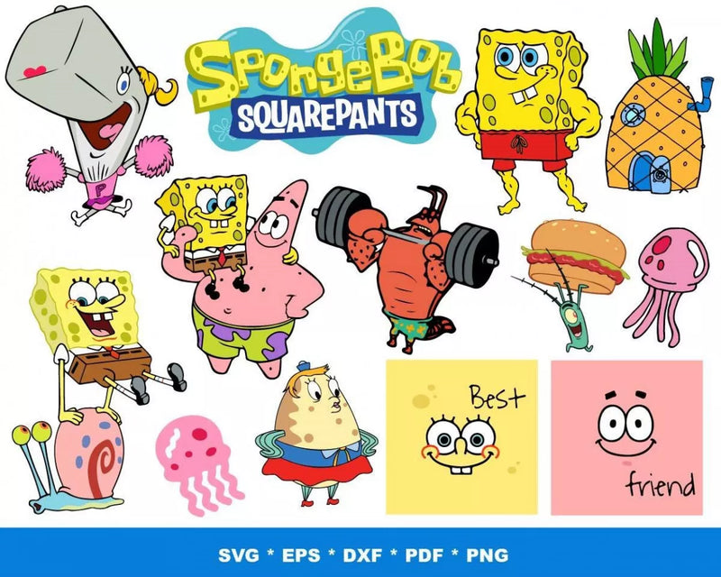 SpongeBob Clipart Bundle, PNG & SVG Cut Files for Cricut & Silhouette