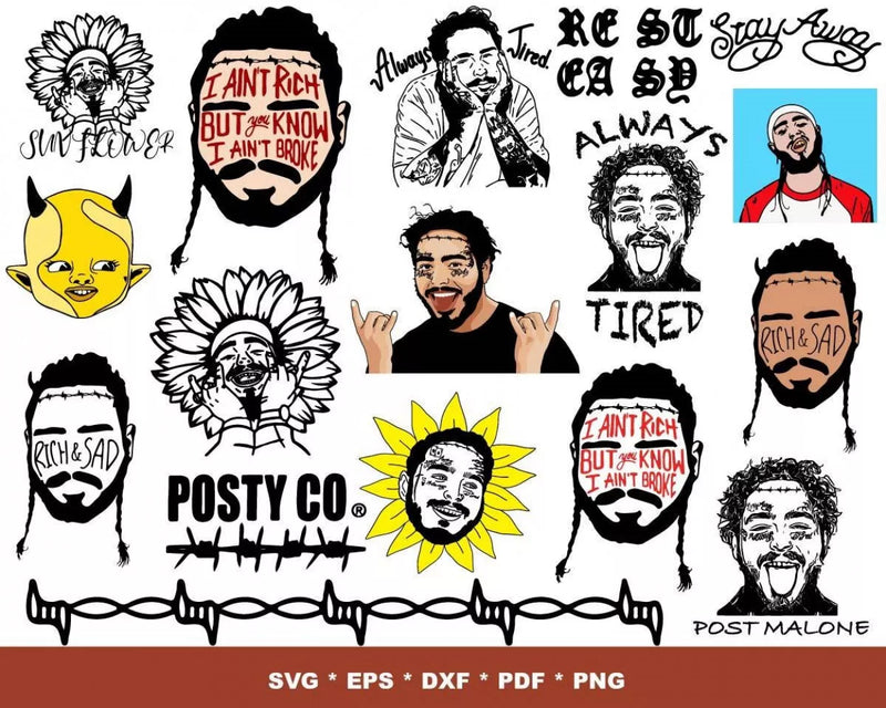 Post Malone PNG & SVG Bundle, 250+ Files For Cricut & Silhouette