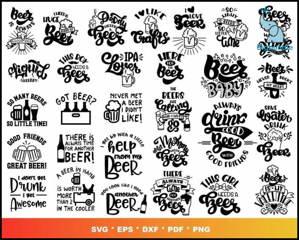 200+ Beer bundle svg, png, eps, dxf for cricut and print