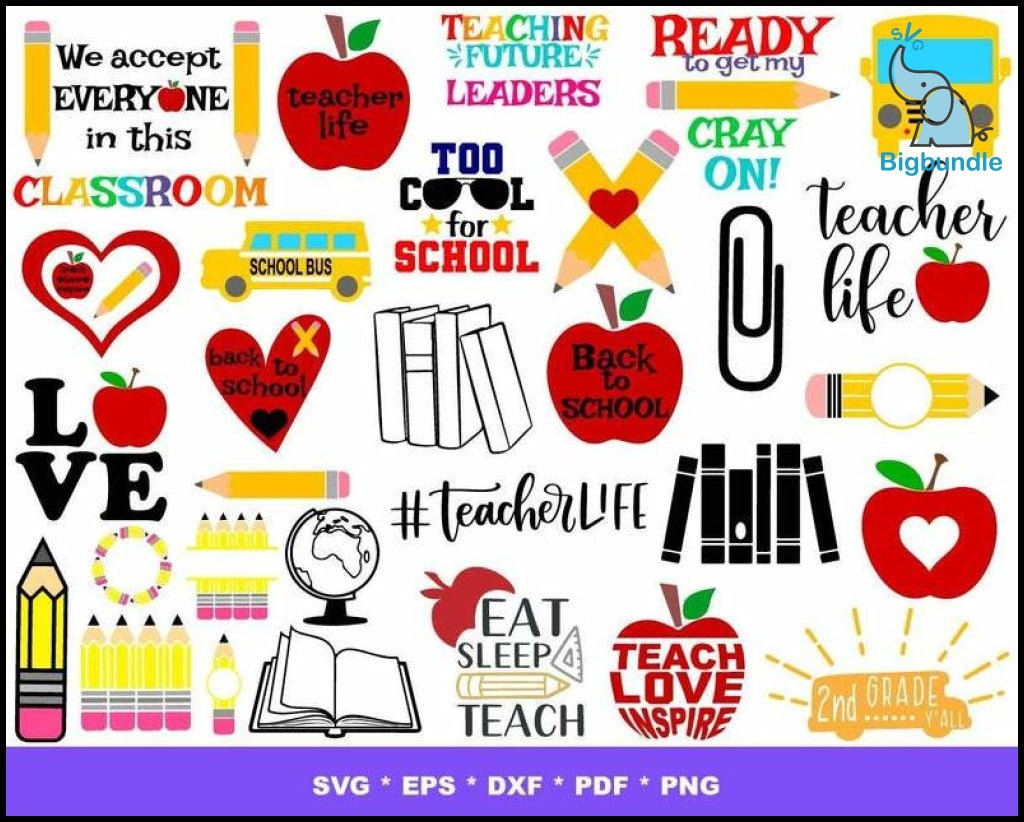 2000+ Back to school mega bundle svg, png, eps, dxf for cricut and print