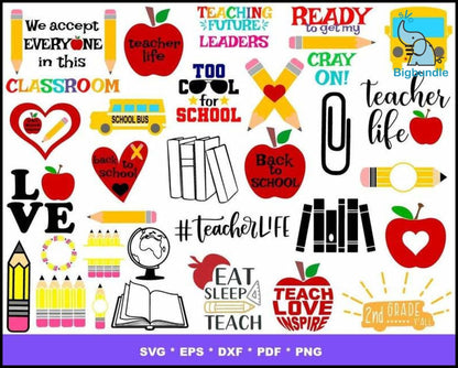 2000+ Back to school mega bundle svg, png, eps, dxf for cricut and print