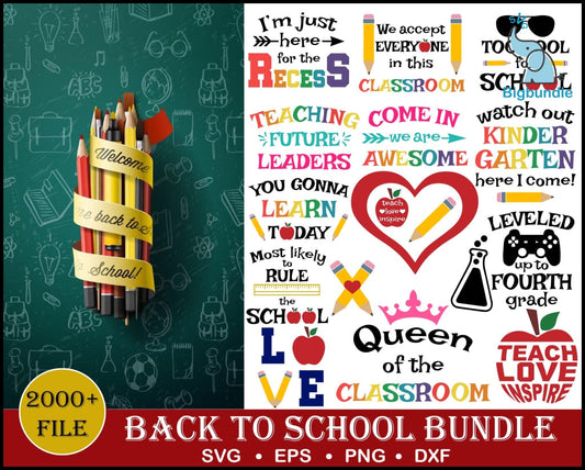 2000+ Back to school mega bundle svg, png, eps, dxf for cricut and print