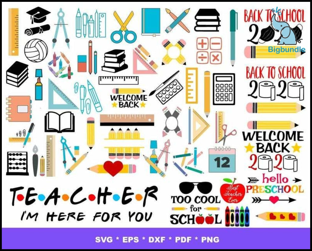 2000+ Back to school mega bundle svg, png, eps, dxf for cricut and print