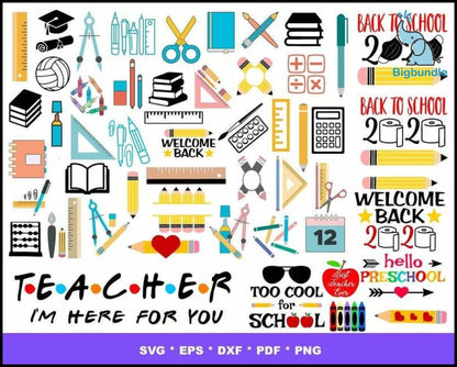 2000+ Back to school mega bundle svg, png, eps, dxf for cricut and print