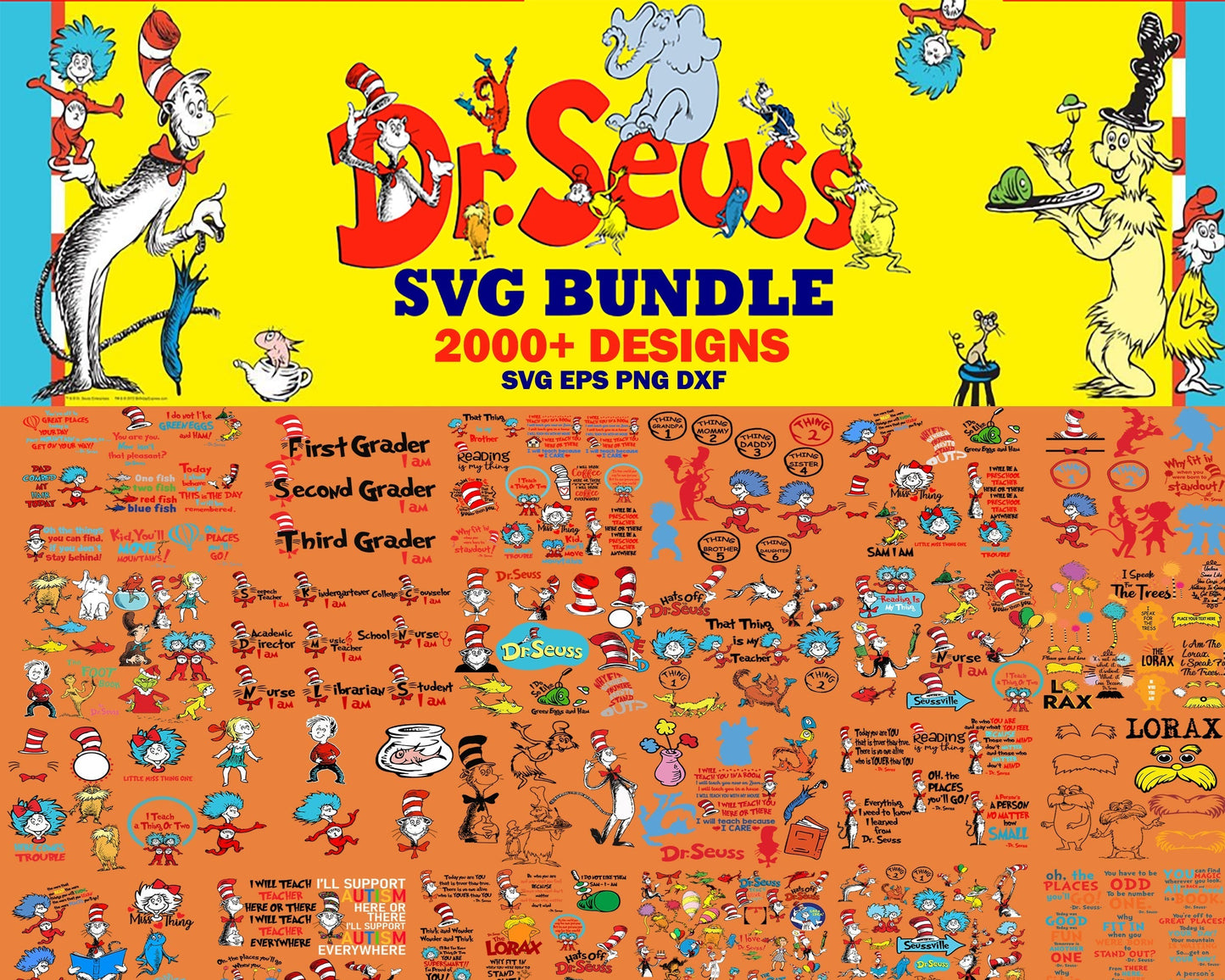 Dr seuss bundle svg, dr seuss svg, dr seuss quotes svg, png, dxf, eps digital file