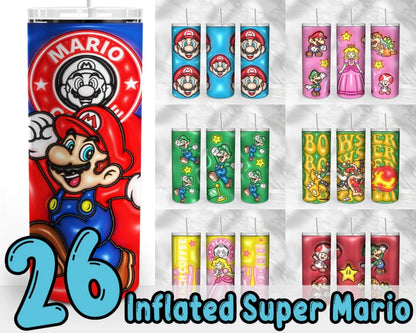 Mario 3D Inflated Puffy Tumbler Wrap Cartoon Movie - Instant download