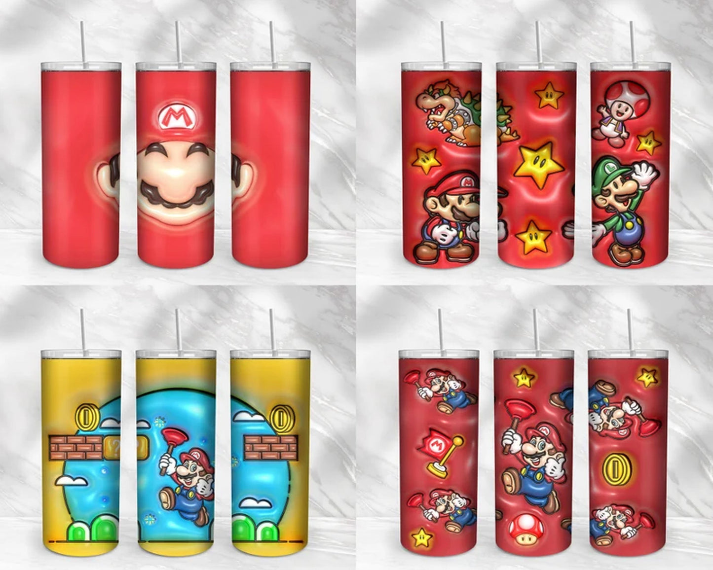 Mario 3D Inflated Puffy Tumbler Wrap Cartoon Movie - Instant download