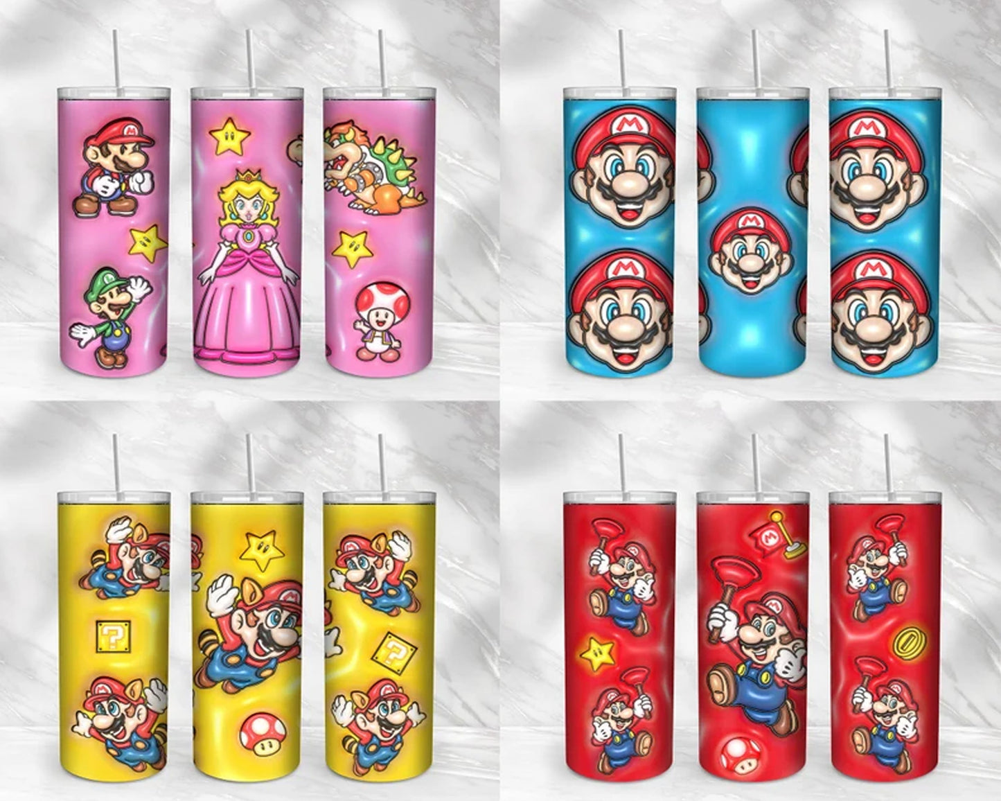 Mario 3D Inflated Puffy Tumbler Wrap Cartoon Movie - Instant download