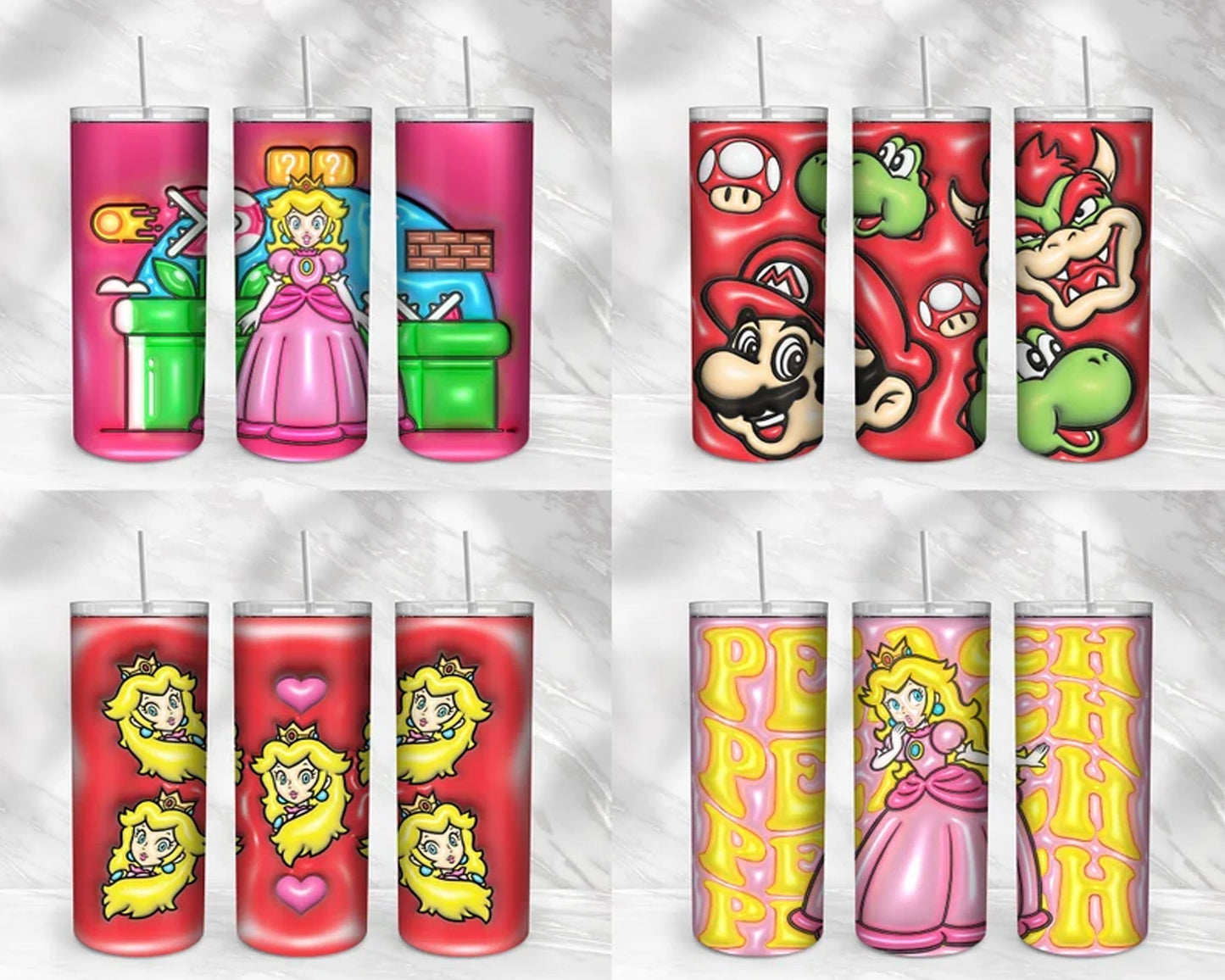 Mario 3D Inflated Puffy Tumbler Wrap Cartoon Movie - Instant download