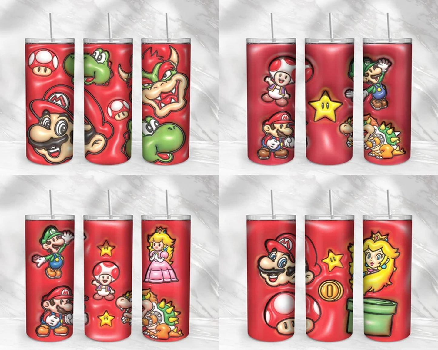 Mario 3D Inflated Puffy Tumbler Wrap Cartoon Movie - Instant download