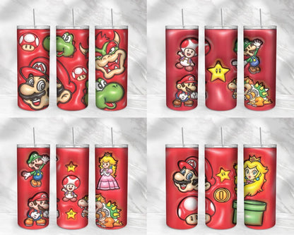 Mario 3D Inflated Puffy Tumbler Wrap Cartoon Movie - Instant download