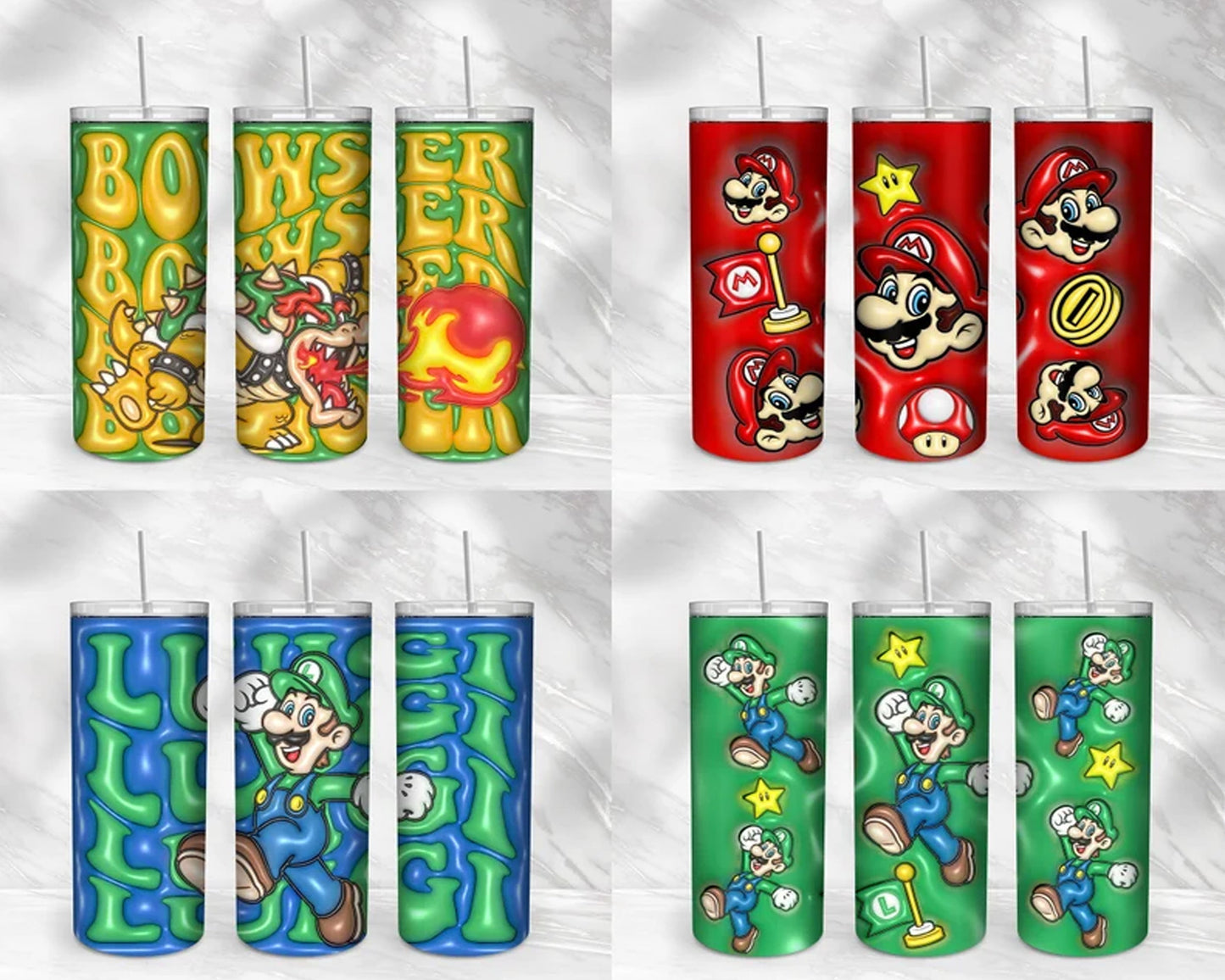 Mario 3D Inflated Puffy Tumbler Wrap Cartoon Movie - Instant download