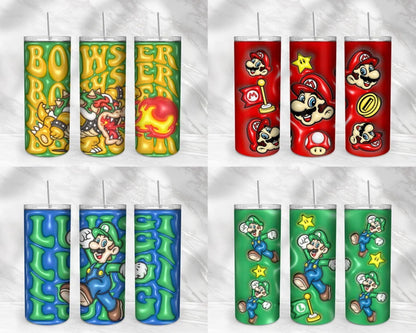 Mario 3D Inflated Puffy Tumbler Wrap Cartoon Movie - Instant download