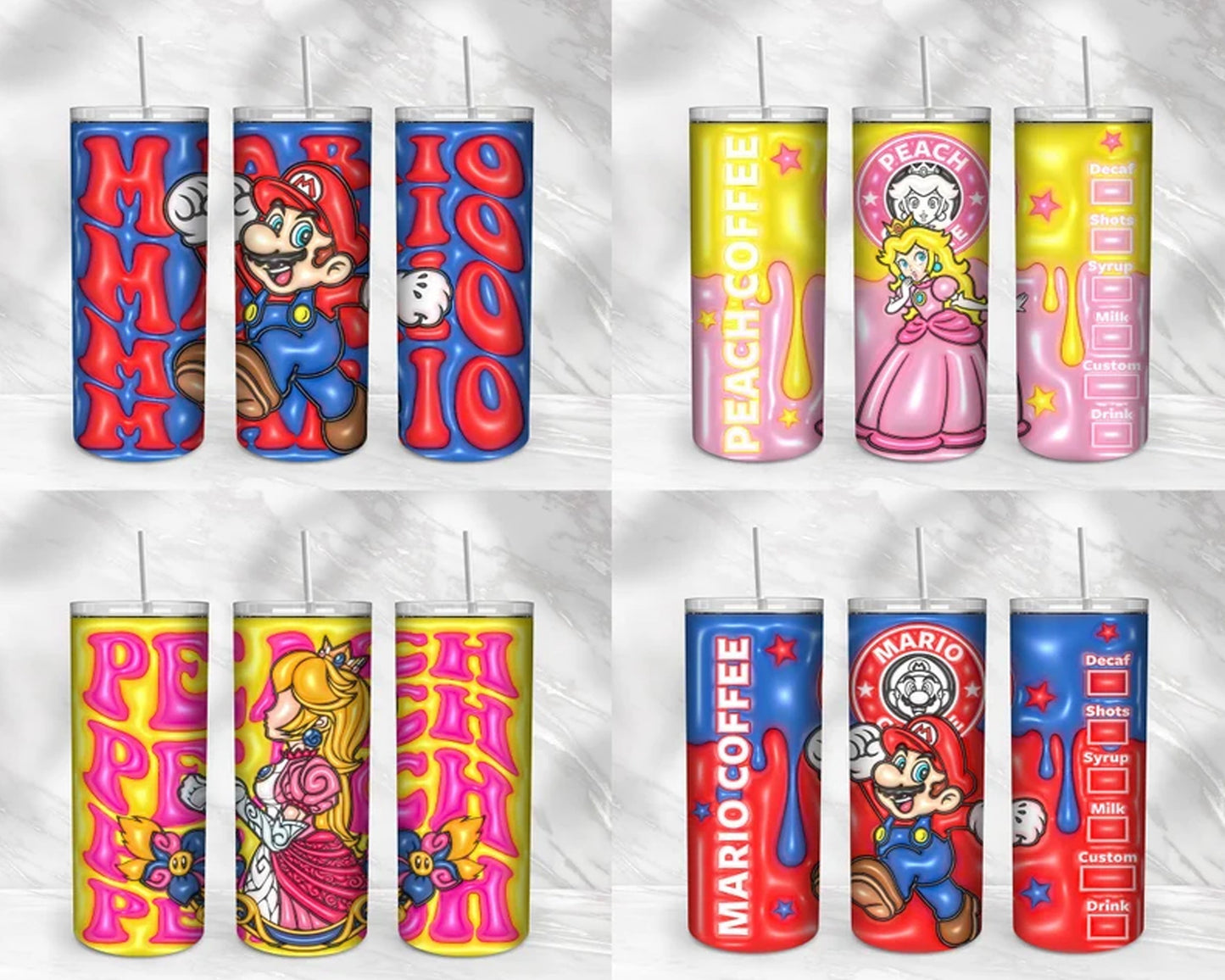 Mario 3D Inflated Puffy Tumbler Wrap Cartoon Movie - Instant download