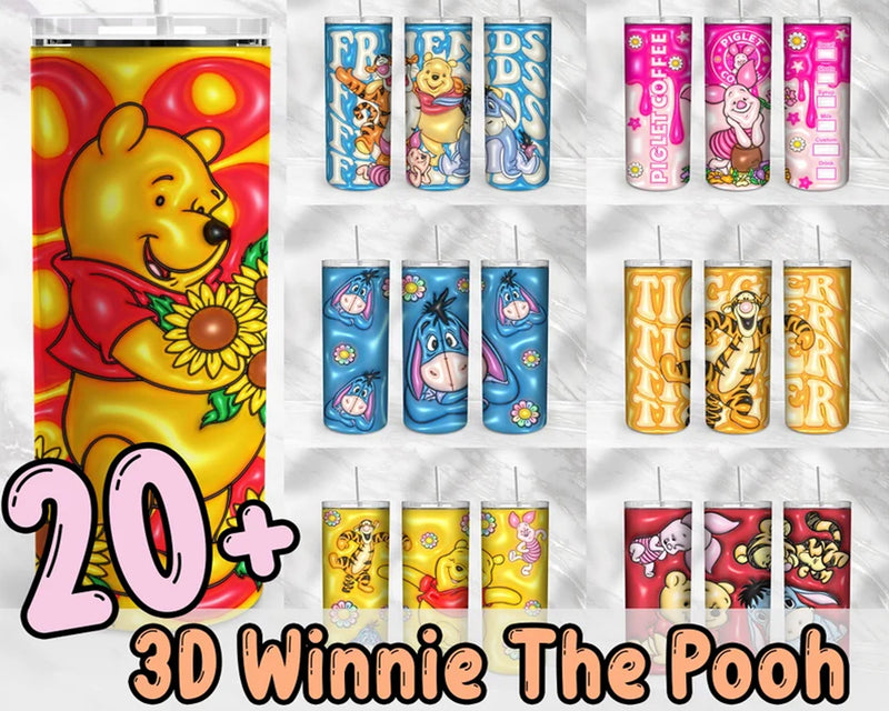 20+ 3D Pooh And Friends Characters Tumbler Wrap - Instant download