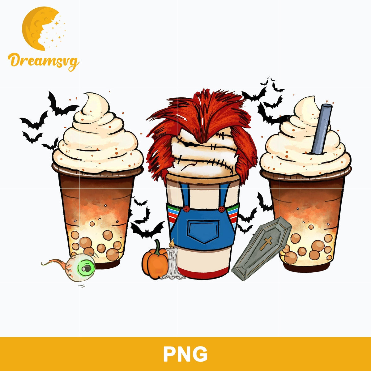 Horror Fall Halloween Coffee Png, Scary Movie Halloween Horror Killers Iced Coffee Png, Horror Halloween Coffee Png