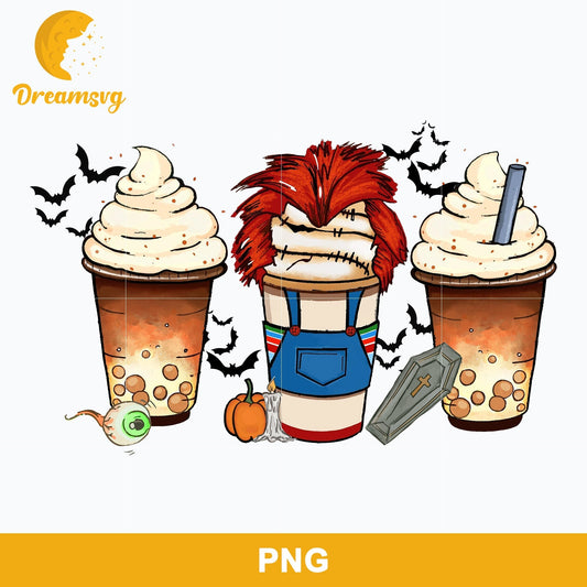 Horror Fall Halloween Coffee Png, Scary Movie Halloween Horror Killers Iced Coffee Png, Horror Halloween Coffee Png